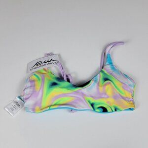 Endless Waves Psychedelic Print Bikini Top Size M Multicolor Halter Padded New